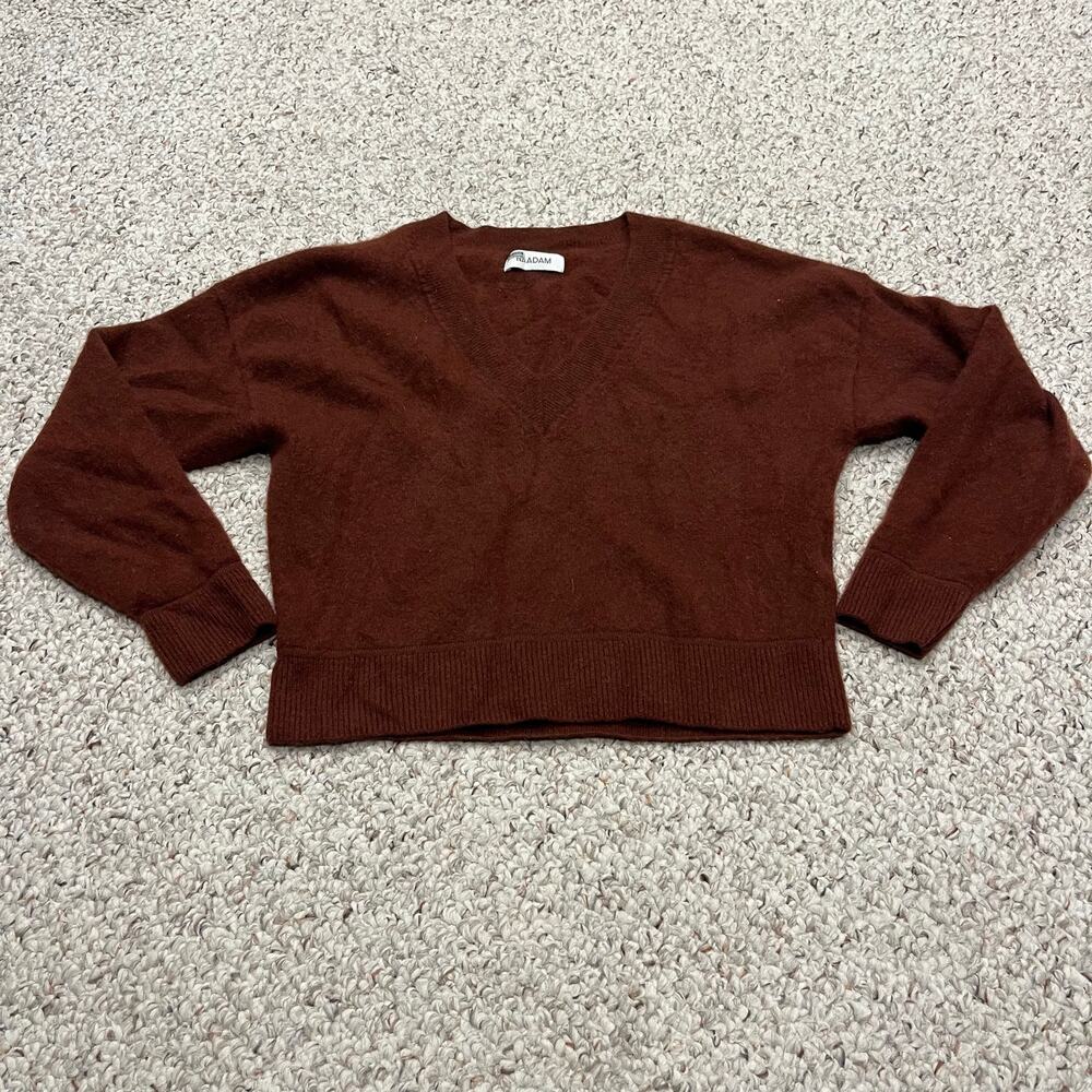 Naadam Cashmere Cropped V Neck Sweater XS Brown Quiet Luxury Old Money Classic